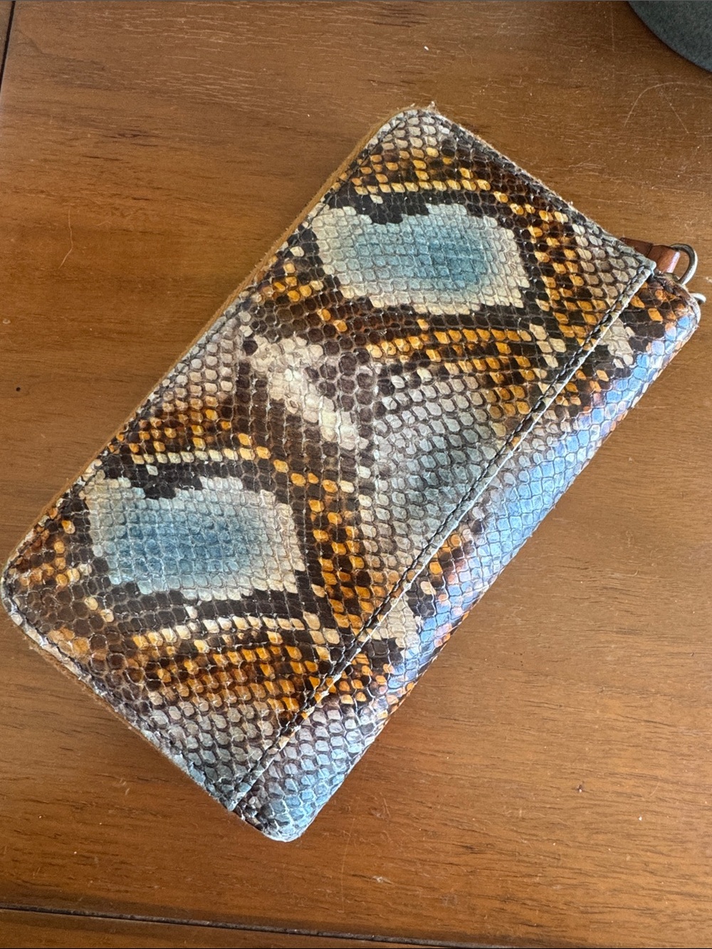 Dooney & Bourke Blue, Brown & Cream Snake-Print Zip Wallet - Picture 2 of 9
